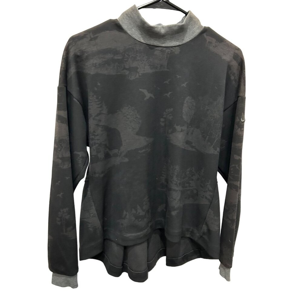 Nike Dri-Fit Long Sleeve Mock Neck Camouflage Peplum Pullover Sweatshirt Sz Smal